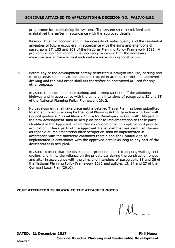 SCHEDULE ATTACHED TO APPLICATION & DECISION NO: PA17/04182 Reasons p2
